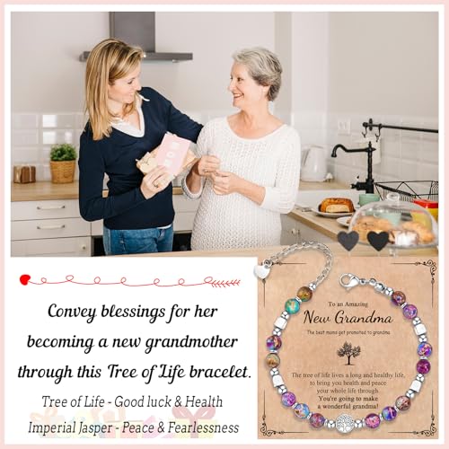 Image of New Grandma Gifts First Time 2025 Promoted to Grandma to Be Pregnancy Announcement 1St Time Grandparents Tree Of Life Bracelet