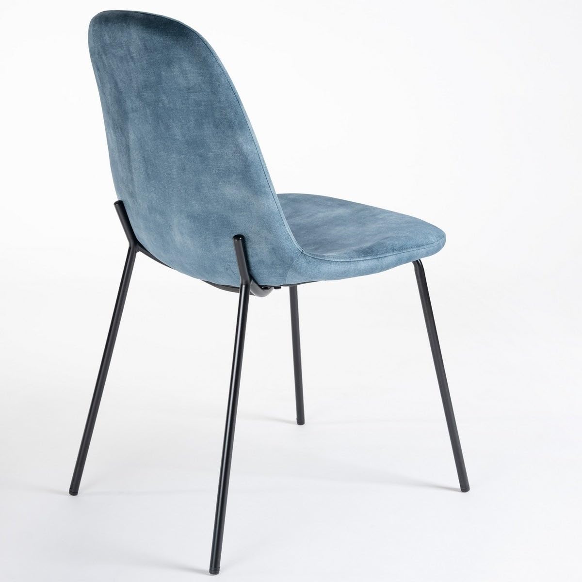 LOLAhome - Silla de Comedor o Cocina Gina Azul tapizada en Terciopelo con Patas metálicas Negras