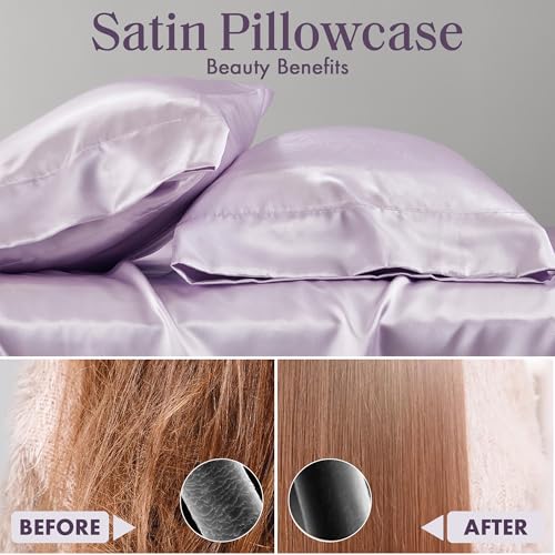 Image of Madison Park Essentials Satin Pillowcase Set of 2, Silky, King Lilac | Pillowcase Cover for Hair & Skin, Luxuriously Soft, Natural Sheen Luster, Cool to Touch, Wrinkle-Free, Machine Washable