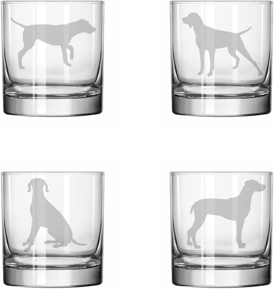 MIP Set of 4 Glass 11 oz Rocks Whiskey Old Fashioned German Shorthaired Pointer Collection