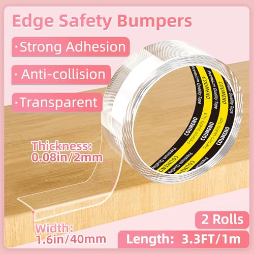 Image of Corner Protector Clear Baby Proofing Edge Guard Tape 1.6in(W x 3.3FT(L) Self Adhesive Furniture Table Corner Bumper for Child Safety Sharp Edge Guard 2 Roll