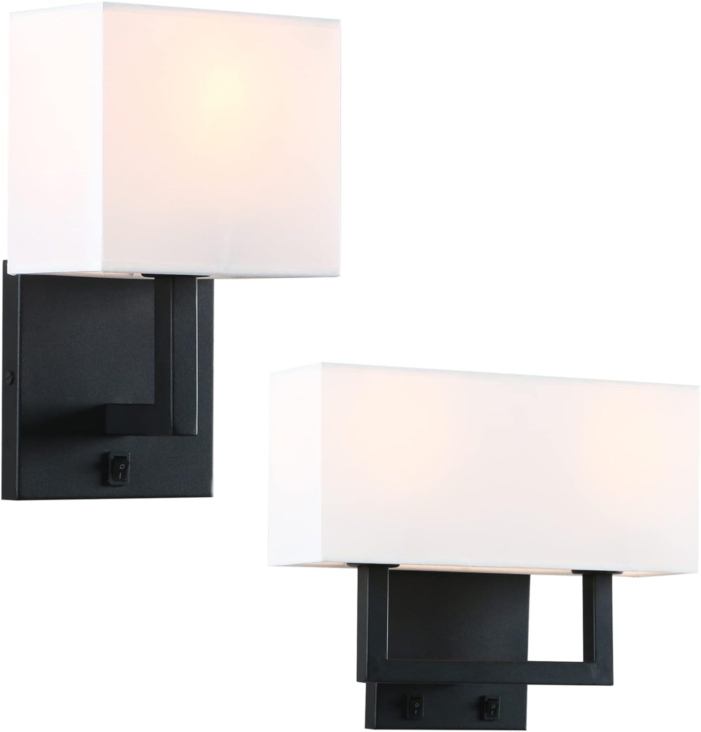PERMO Wall Sconce Light Fixture Black Finish with White Textile Shades ...