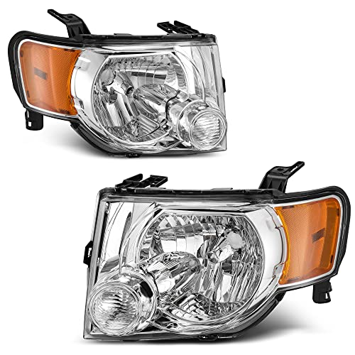 AUTOSAVER88 Headlights Assembly Compatible with 2008 2009 2010 2011 2012 Ford Escape Headlamp Replacement Chrome Housing Amber Reflector CLear Lens