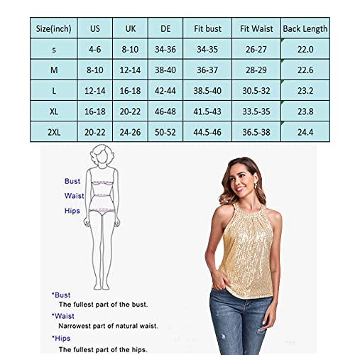 Fenyong Sequin Halter Tops For Women Sleeveless Dressy Sparkle Tank Tops Party Club Concert Cocktail Vest Camisole Shirt Black #TOP5