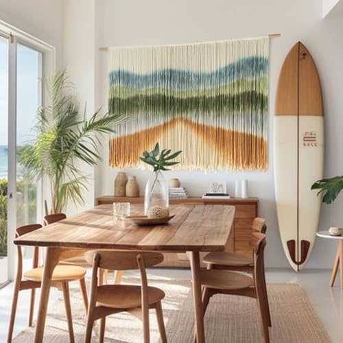 Image of IOWER Macrame Wall Hanging Dip Dye Mountain Wall Art Large Boho Fiber Macrame Wall Decor for Bedroom Living Room Nursery Wedding Backdrop 57 inch W x 35 inch L