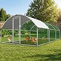 Large Metal Chicken Coop with Run, Walk-in Poultry Cage with Dome Roof for Backyard, Galvanized Heavy-Duty Frame for Ducks & Rabbits