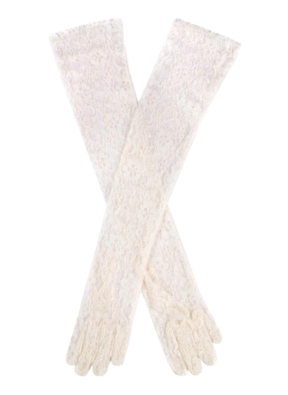 Dents Women's Long Lace Evening Gloves IVORY ONE