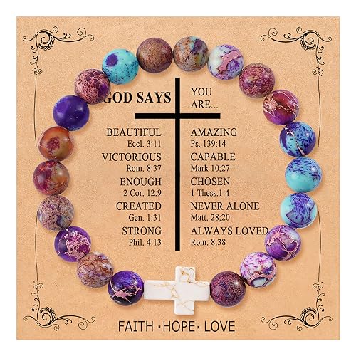 QWNHONEY Cross Bracelet for Women Christian Gifts Colorful Imperial Stone Catholic Religious Jewelry Mothers Day Birthday Christmas Gifts for Women Mother Daughter Sister Girlfriend Grandma Wife