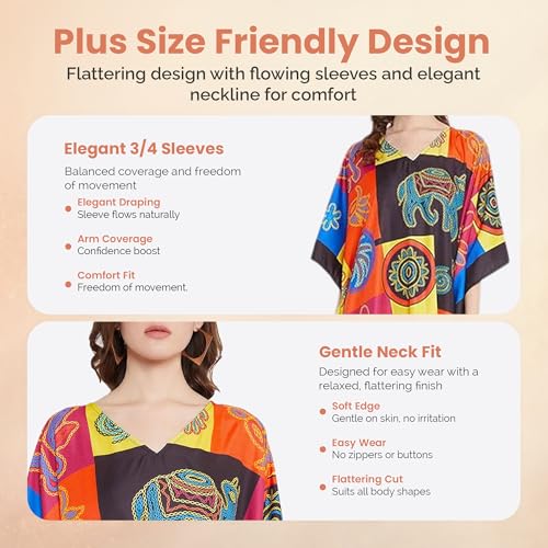 Image of Oussum Women Polyester Casual Long Plus Size Beach Caftan Cover Up Maxi Dress 1X-3X Summer Kaftan Dresses for Women