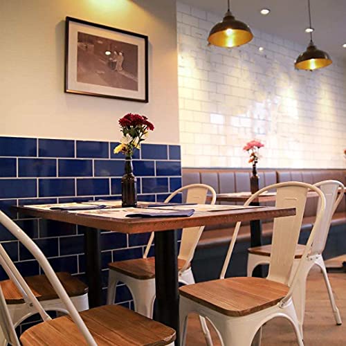 Metal Dining Chairs With Wood Seat Set Of 4 White Stackable Industrial Metal Restaurant/Bistro/Cafe/Trattoria/Bar Side Chairs #TOP3