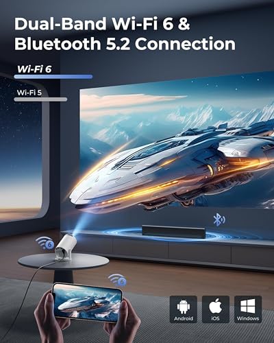 Mini Projector, Smart Projector 4K/1080P Supports Latest Apps WiFi 6 Bluetooth 5.4 Car Screen Keystone Correction Low Noise… – Ansicht 5