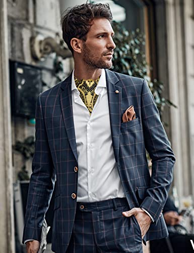 DiBanGu Black Gold Ascot Ties for Men Cravat Tie and Pocket Square Set Jacquard Silk Ascot Paisley Cravat for Men