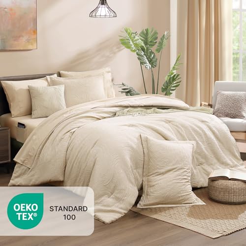 Monbix King Size Comforter Set, Birch Marble Pattern King Size Bed Set Reversible, King Bedding Set 7 Pieces, Bed in a Bag with Comforter, Sheets, Pillowcases & Shams
