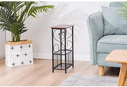 Bathroom Floor Storage Side Corner Table Shelf Toilet Tissue Paper Roll Holder Stand Magazine Rack Organizer - Metal Frame & Wood Top (Coffee)