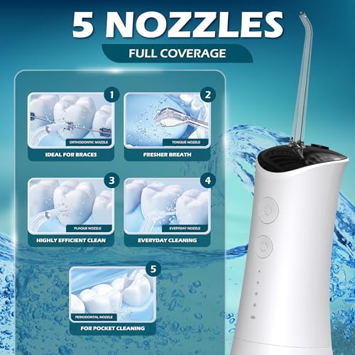 Image of High-Pressure 120PSI Water Dental Flosser with 300ml Reservoir - Portable Water Flosser for Teeth & Gum Cleaning - Rechargeable with 4 Pressure Modes, 1600 Pulses /Minute & IPX7 Waterproof