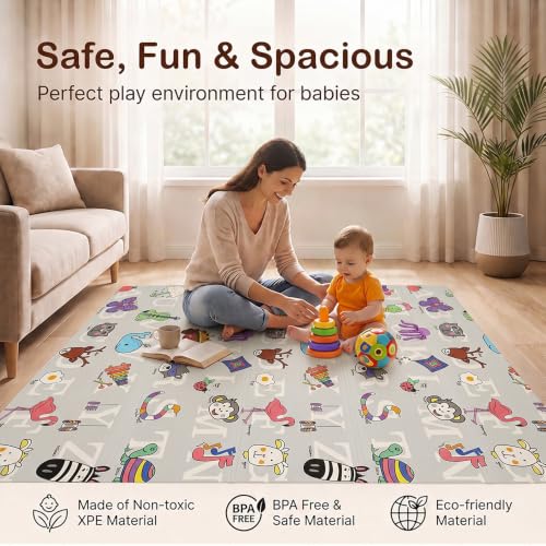 Image of StarAndDaisy Baby Play Mat for 0 to 2 Years, 6mm Thick Foldable XPE Baby Mats for Floor, Reversible Cushioned Mat for Kids Playing, Lightweight & Portable Playmat, 149 x 178 cm