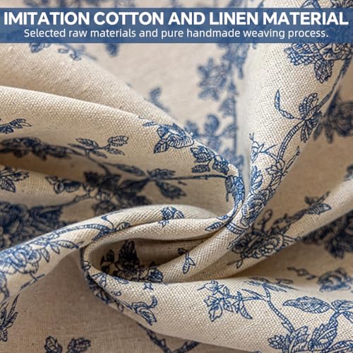 Image of HASTHIP Floral Table Cloth - 150x180cm Blue Linen with Tassel, Rustic Elegant Cotton-Linen Blend Dining Table Cover, Decorative Protector for Kitchen, Dining Room & Outdoor Use