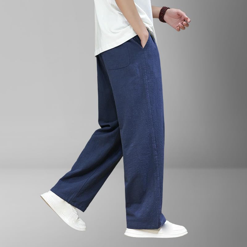 Men's Summer Chinese Style Solid Retro Linen Straight Trendy Casual Pants 5