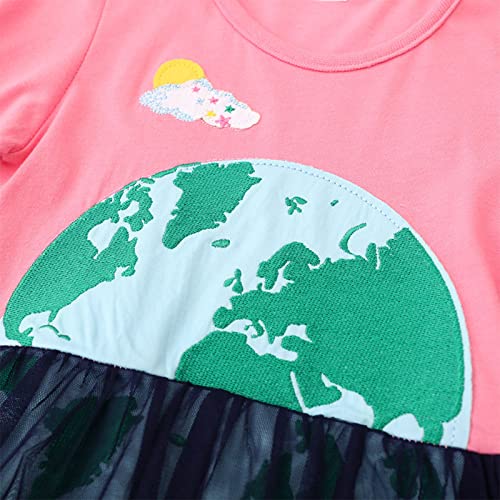 Girls Cotton Cartoon Dress Applique Party Dresses Space Planet Pattern Dress Children's Casual Short Sleeved4