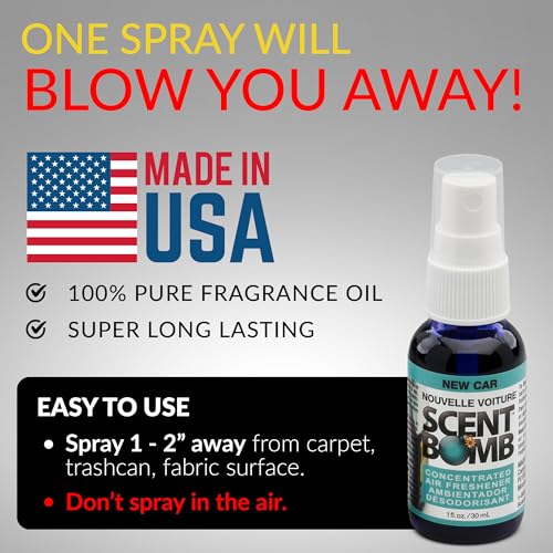 Scent Bomb Air Freshener Spray, Long-Lasting Odor Eliminator - Effective Deodorizer for Home & Car, Fresh Room Spray for Kitchen, Bathroom & Smell Neutralizer - 1 oz Pack of 4, New Car Scent - Image 4