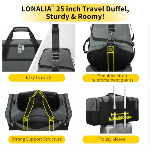 Image of 25 in Large Travel Duffel Bag for Men - 56L Roomy Weekender Bag with Trolley Sleeve (Gray)