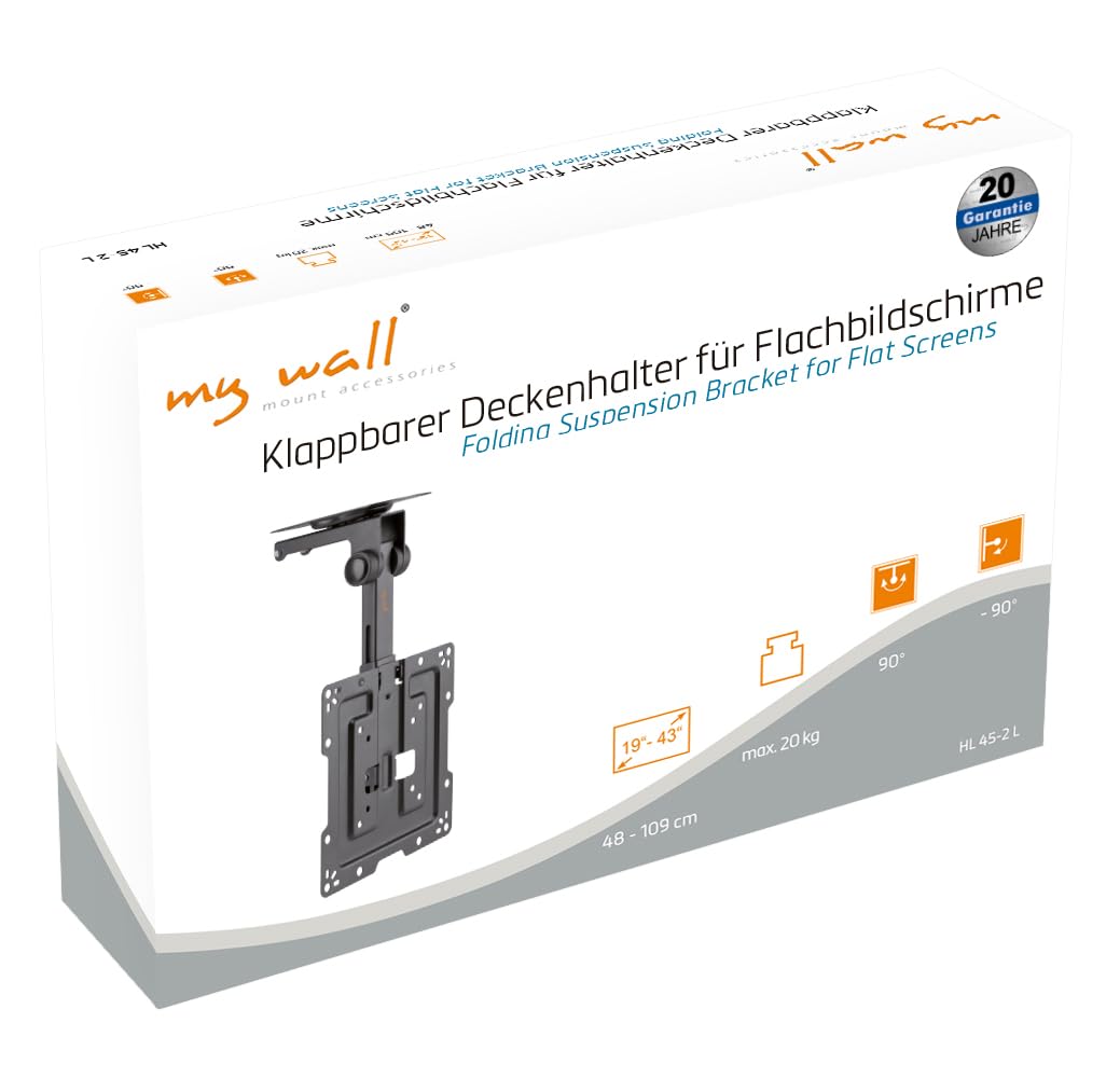 My Wall HL 45-2 L supporto da soffitto per monitor Nero Inclinabile, Girevole, Supporto a soffitto
