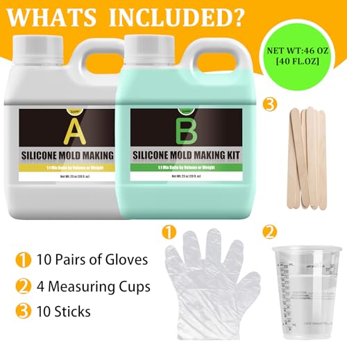 Silicone Molds Making Kit 46oz, Super Elastic 15A Silicone Rubber for DIY Mold Making, Silicone 1:1 Mixing Fast Curing Silicone Mold Kit for Casting Resin Molds, Candle Molds, Soap Mold, Craft (Green)