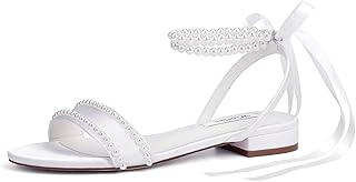 Wedding Flats Pearl Sandals Flat Wedding Shoes for Bride Open Toe Bridal Flats