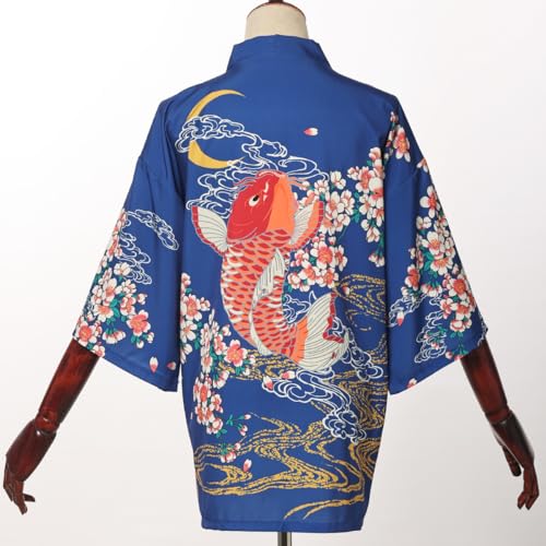 GRACEART Women's Kimono Cardigan Japanese Haori Cover Up Jacket Beach Yukata Blue