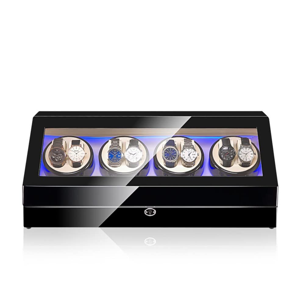 CGCSYZ Automatic Watch Winder Box 5 Modes 8+12 Mechanical Wristwatch Shaker Winding Box With Quiet Motor Wooden Self Winding Watch Turner Rotator Spinner Display Storage Case (Black a)