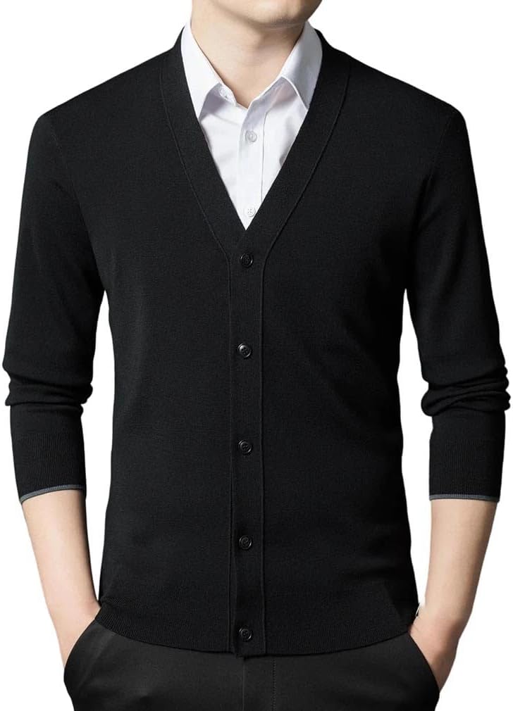 Men Wool V-Neck Single Breasted Long Sleeve Thicken Winter Cardigan Sweater
