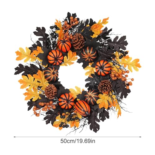 Couronne d'halloween de maison et d'extérieur avec feuillage artificiel d'érable - 6