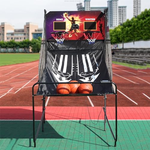 RESKIU Basketball Arcade Game, Double Electronic Hoop Shot, Electronic Basketball Games with Double Basketball Hoop Game Indoor for Adults & Children with 2 Hoops, Electric Score Board