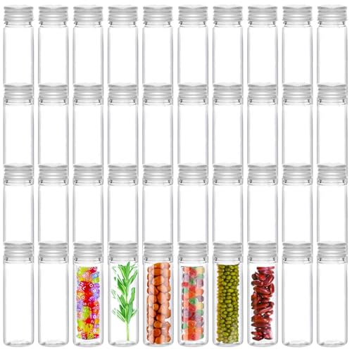 Tkxjry 40 Stück 20ml kleine Glasflasche Glas, Klare Flüssigkeitsprobe Fläschchen, Transparent Reagenzglas mit Schraubverschluss, Transparent Kleine Flaschen, für Blumenvase Beads Süßigkeiten