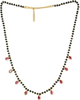 JHB Ruby Pendant Black Bead Chain Short Mangalsutra Tanmaniya Necklaces For Women Price In India