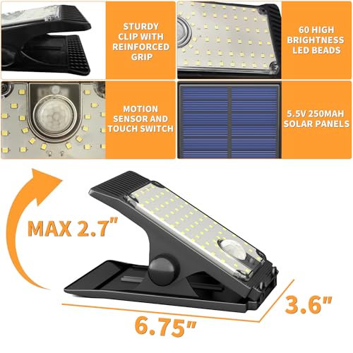 XYRIS Clip On Solar Light Outdoor 60 LED – Chain Link Fence Lights, Solar Chicken Coop Light, Solar Shed Light for Garden, Camping, Patio Umbrella, RV & Trunk Lid (2 Pack)