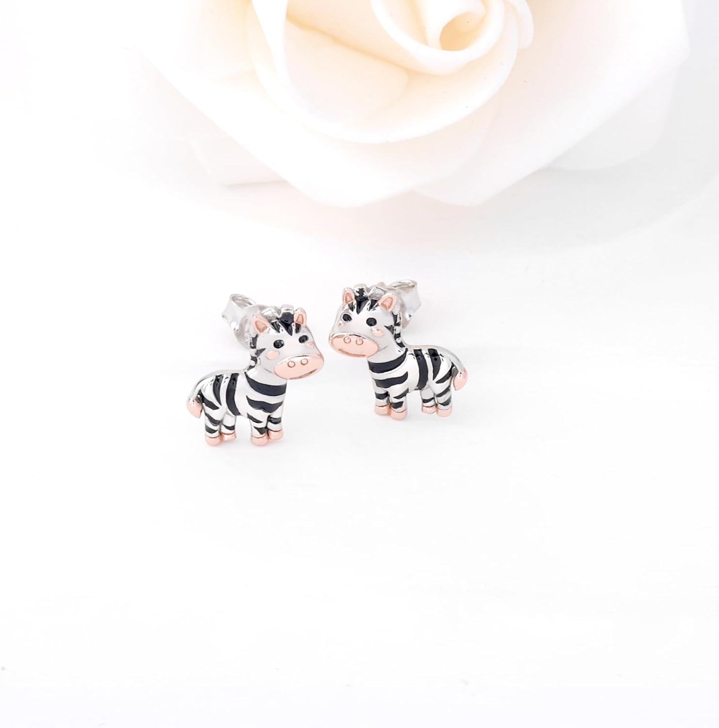 Zebra Earrings for Women - 925 Sterling Silver Cute Zebra Studs Earrings Jewelry Cartoon Animal Earrings Zebra Gift for Women
