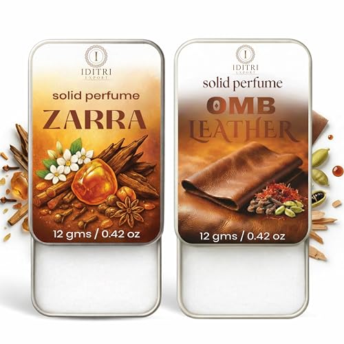 Image of Solid Perfume |zarra&OMB leather Alcohol Free Wax Perfume Balm, Long Lasting | Pocket Tin 12g, Pack Of 2| Non Greasy Smooth Glide, Travel Friendly Men And Women