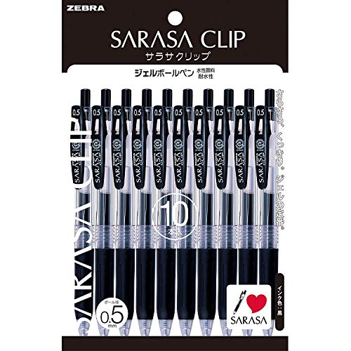 Zebra Sarasa Clip 0.5, 10 bolígrafos negros miniatura 2