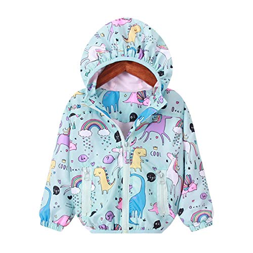 Kids' Girls' Cartoon Lightweight Unicorn Print Zip Jacket Hooded Windbreaker Coat Outerwear Raincoat