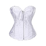 Korsett für Damen, Gothic-Korsett mit Taillen-Erhöhung und Reißverschluss, mit Schnürung und Walen, Körperformer über der Brust, Miederoberteil, Club-Kleidung in Übergröße für Party, weiß, XXS Pequeño