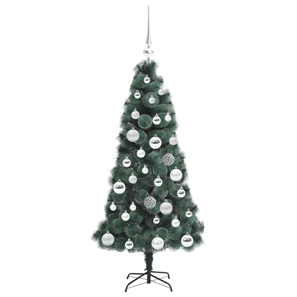 Albero di Natale artificiale con LED e palline, verde, 100 rami,A727