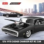Rastar RC Cars 1:16 Fast & Furious 1970 Dodge Charger R/T Remote Control Car, Toy Muscle Cars for Boys, Matt Black 2.4G