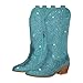 richealnini Wide Mide Calf Boots Embellished Rhinestones Cowgirl Cowboy Boots Western Country Diamante Heel Stacked Heeled Long Booties Zip Up Crystal Prom Bridal Party Dress Blue Size 10