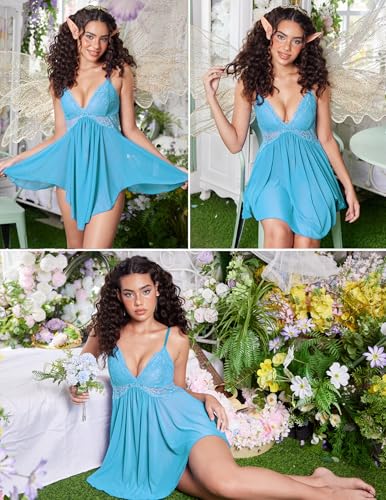 Image of Avidlove Women Lingerie Lace Babydoll V Neck Sexy Sleepwear Strap Chemise