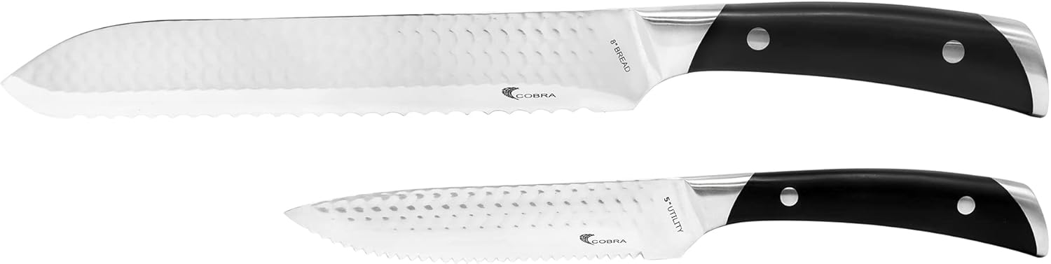 Kalorik SAK 47790 Cobra 2-Piece Knife Set: 8” Bread Knife and 5” Utility Knife — Japanese High-carbon Stainless Steel Kitchen Knife Set — Hand Forged — Full Tang