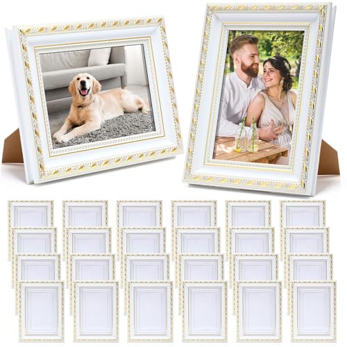 Image of 24 Pcs 4 x 6 Inch White Picture Frames Bulk Vintage Antique Ornate Retro Baroque Photo Frames with Backboard for Wall Hanging Tabletop Home Decor Wedding Christmas Display