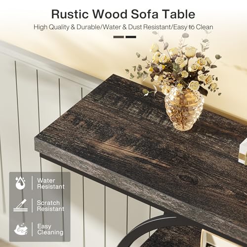 Image of Tribesigns 41.3 inch Console Table, Industrial 4-Tier Sofa Table Entryway Table with Circle Base, Narrow Wood Accent Tables with Storage Shelves for Living Room, Hallway, Foyer, Charcoal Black
