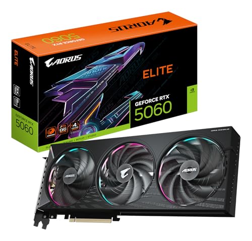GIGABYTE AORUS GeForce RTX 5060 Elite 8G Tarjeta Gráfica - 8GB GDDR7, 128bit, PCI-E 5.0, 2722 MHz Frecuencia del núcleo, 3 x DisplayPort, 1 x HDMI, GV-N5060AORUS E-8GD