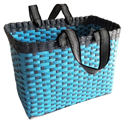 Image of Paperus, Large, Sky Blue & Grey, Picnic Basket, Carry Bag, Lunch Bag, Tiffin Basket For Office, Eco-Friendly Of Paper Ropes 11 In Tall 14 In Length 7 In Wide Base, Rectangular